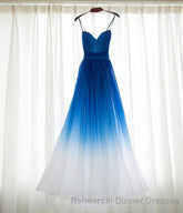 Spaghetti Strap Royal Blue Ombre Long Chiffon Royal Blue Ombre A Line Sweetheart Semi Formal Prom Dresses
